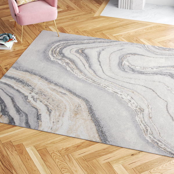 Etta Avenue™ Teen Katelin Abstract Area Rug in Gray/Gold/White